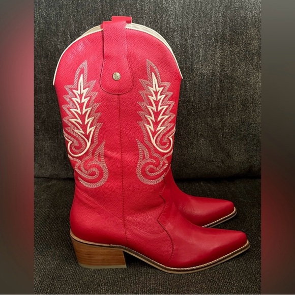 Stivali New York Red Leather Western Loyal Cowgirl Boots -Size 8 - Picture 3 of 12